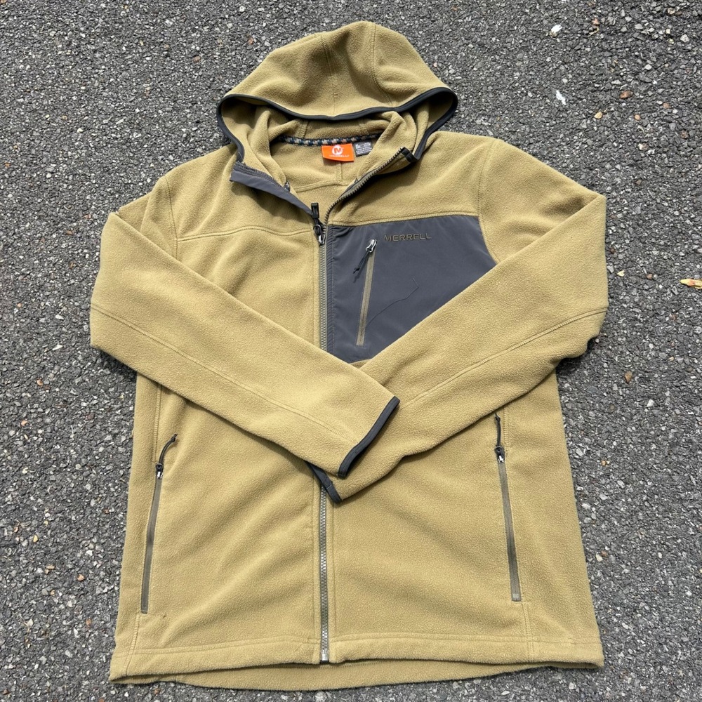 Merrell Regulate Fleece Hoodie Mens Large Tan Full Zip Outdoor Hiking Jacket L